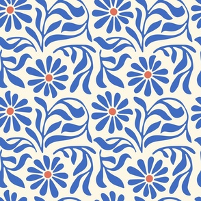 Dancing floral_ vines_ royal blue_ orange_ modern