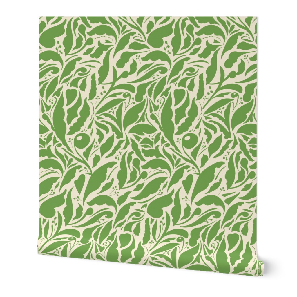 Large Scale // Abstract Organic Botanical Shapes - Kelly Green on Cream White