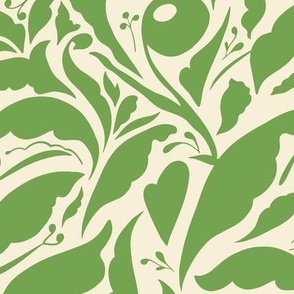 Large Scale // Abstract Organic Botanical Shapes - Kelly Green on Cream White