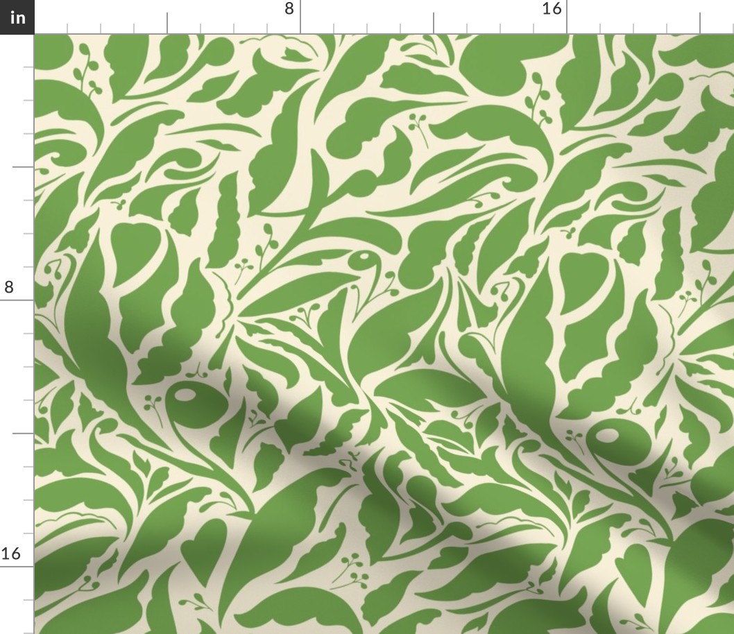 Larger Scale // Abstract Organic Botanical Shapes - Kelly Green on Cream White