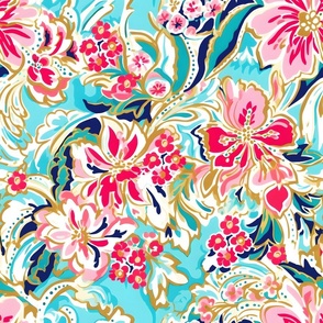 Riviera Sway – Pink/Teal Wallpaper – New 