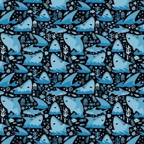 Small Shark Attack Monochromatic Blue