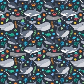 Small Ocean Whales Gray On Gray