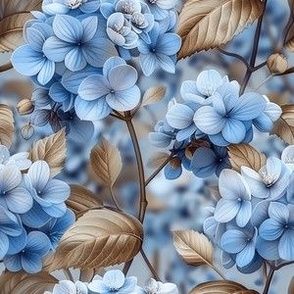 Delicate Watercolor Blue and Gray Hydrangea Flowers