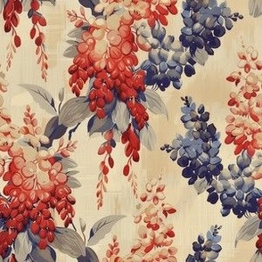 Colorful and Elegant Watercolor Wisterias, Red and Blue on Beige