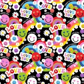 Smileys and Rainbows - Love is love summer kids design pride queer lgtbq+ design on black SMALL