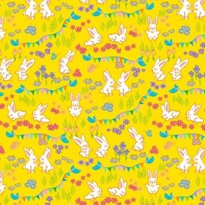 Bunny garden party in yellow. Small scale