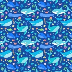 Small Ocean Whales Blue On Blue