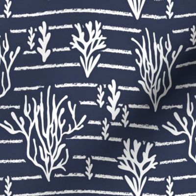 Coral Bed - Nautical Summer Coral Stripe Navy White Regular