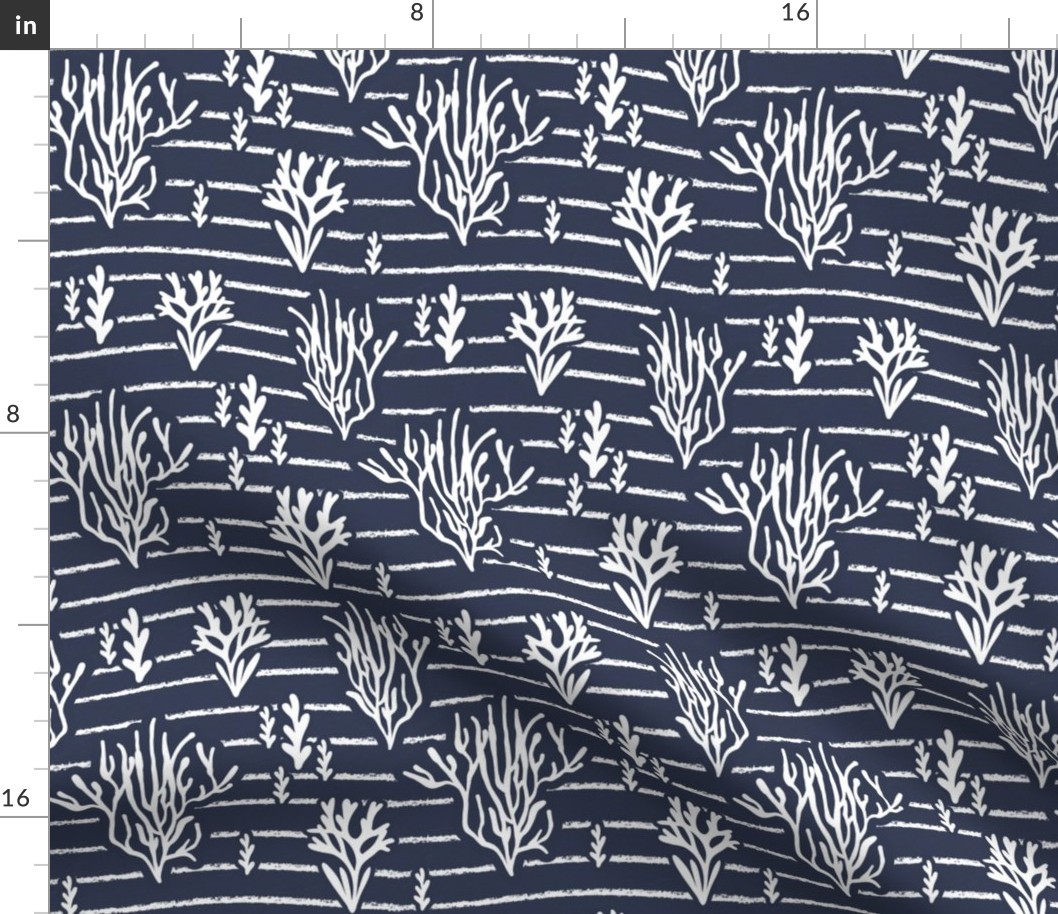 Coral Bed - Nautical Summer Coral Stripe Navy White Regular
