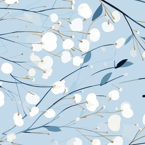 rotated design - Abstract white flowers on icy light blue, winter flowers - large scale