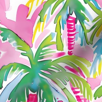 Lilly's Pink Palms - On White Wallpaper - New