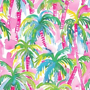 Lilly's Pink Palms - On White Wallpaper - New