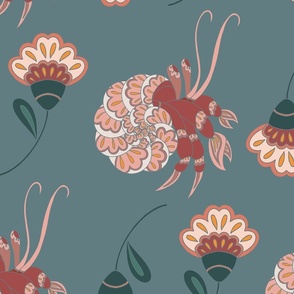 (L) Folk Art Hermit Crab and scandi flowers