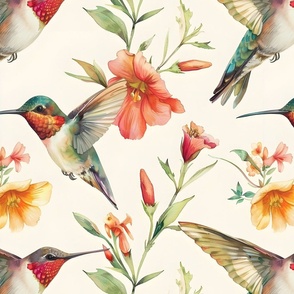 Hummingbirds & Flowers - large 