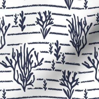 Coral Bed - Nautical Summer Coral Stripe White Navy Regular