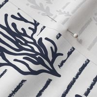 Coral Bed - Nautical Summer Coral Stripe White Navy Regular