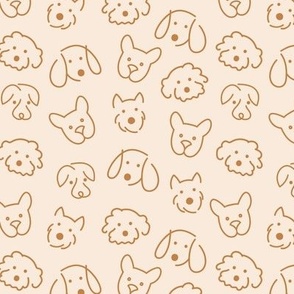 Modernist Freehand dog friends - Cute retro puppy faces and fluffy nose caramel cream