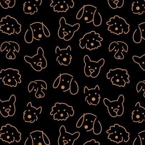 Modernist Freehand dog friends - Cute retro puppy faces and fluffy nose golden black