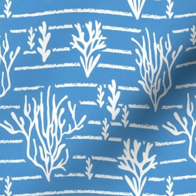 Coral Bed - Nautical Summer Coral Stripe Blue White Regular