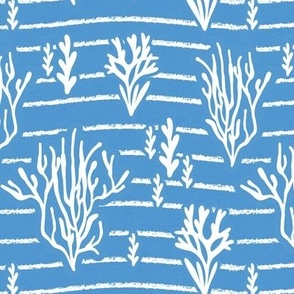 Coral Bed - Nautical Summer Coral Stripe Blue White Regular