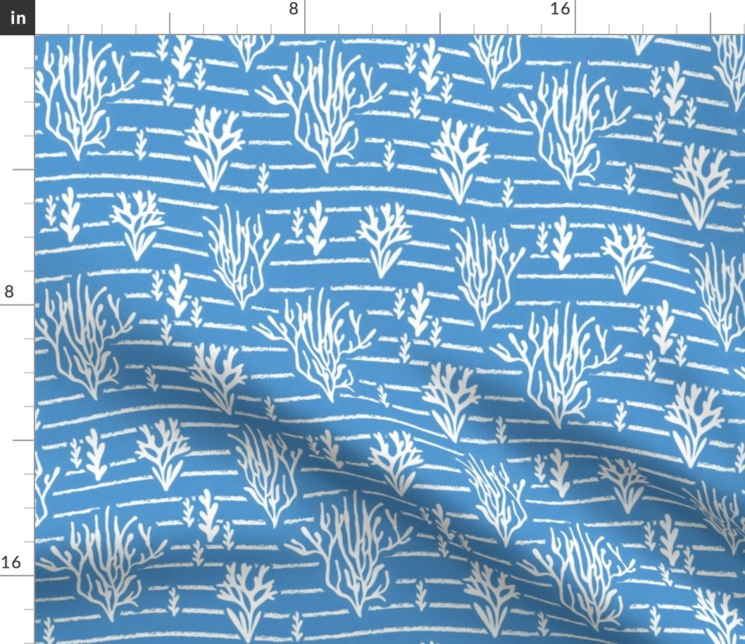 Coral Bed - Nautical Summer Coral Stripe Blue White Regular