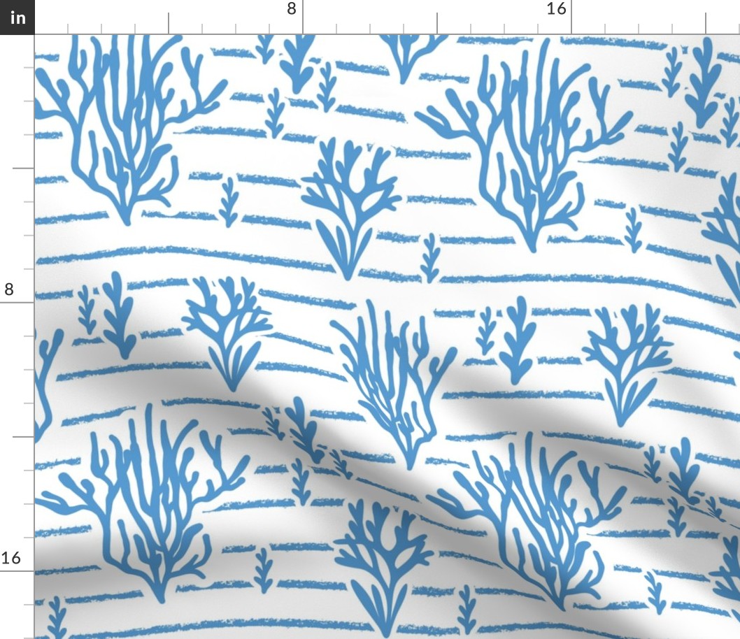 Coral Bed - Nautical Summer Coral Stripe White Blue Large