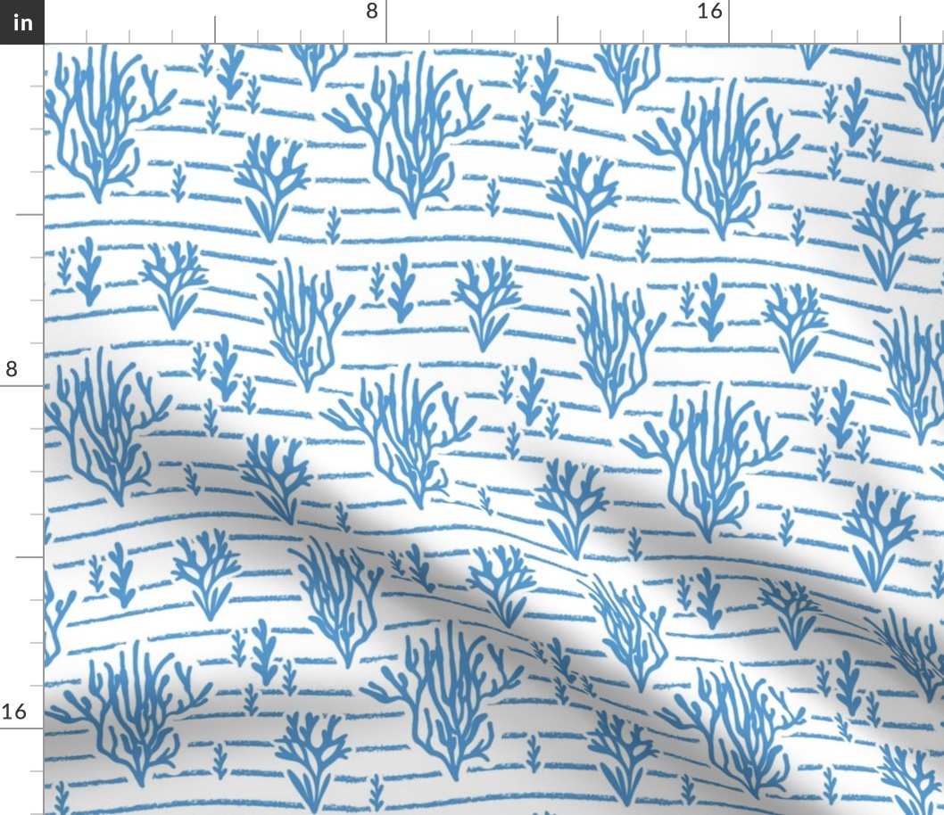 Coral Bed - Nautical Summer Coral Stripe White Blue Regular