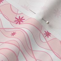 Small Wavy Ribbons and Daisies Abstract, Pink and White