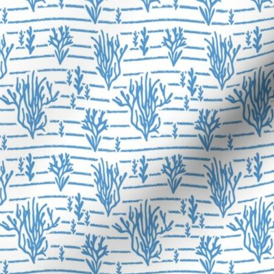 Coral Bed - Nautical Summer Coral Stripe White Blue Small