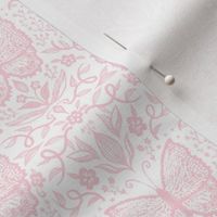 Small Pink Butterfly Damask on White