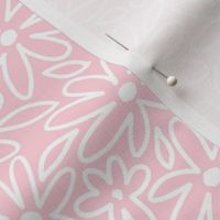 Medium White Doodle Daisies on Pink