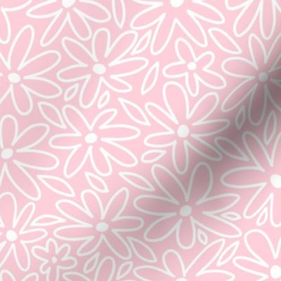 Medium White Doodle Daisies on Pink