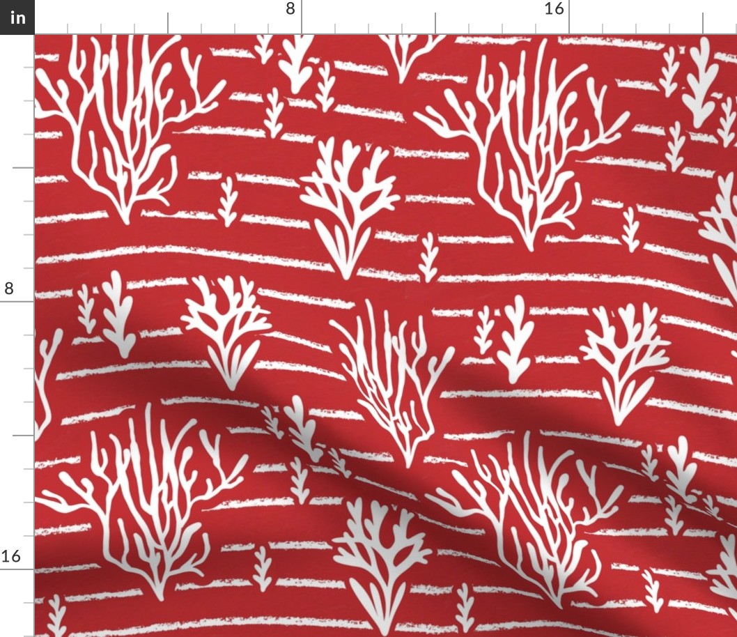 Coral Bed - Nautical Summer Coral Stripe Red White Large