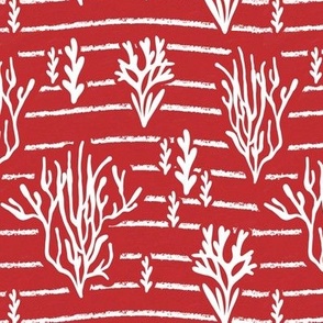 Coral Bed - Nautical Summer Coral Stripe Red White Regular