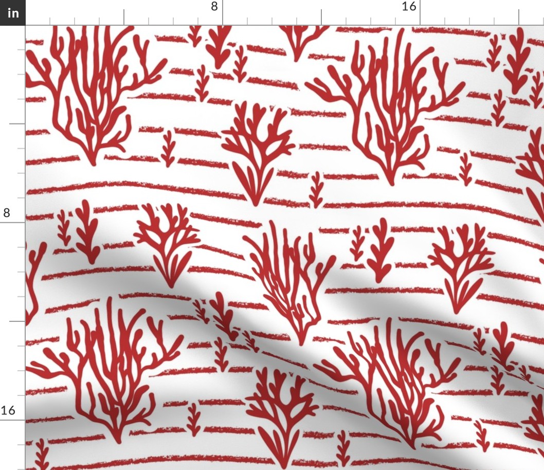 Coral Bed - Nautical Summer Coral Stripe White Red Large