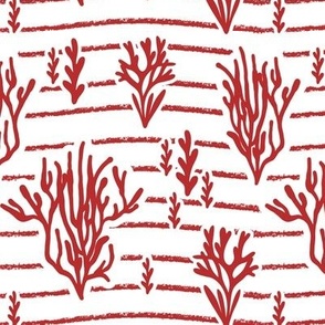 Coral Bed - Nautical Summer Coral Stripe White Red Regular