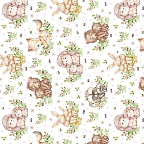 Pink Floral Woodland Animals Baby Girl Nursery Bees Ladybugs Greenery Polka Dots Rotated 