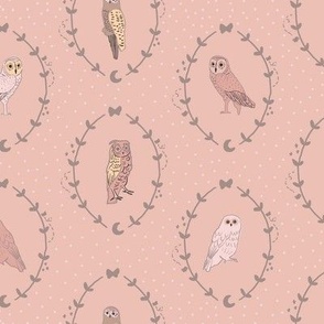 owl portraits pink