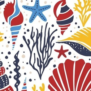 Washed Ashore - Summer Nautical Seashells White Multi Large