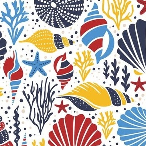 Washed Ashore - Summer Nautical Seashells White Multi Regular