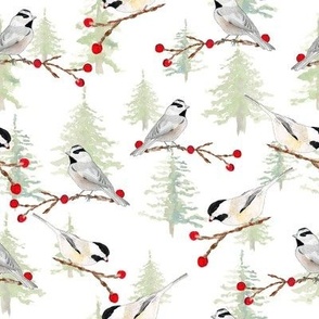 Chickadees in snow 8" repeat