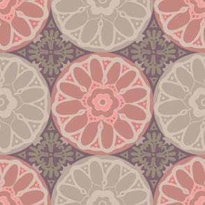 GRAND BAZAAR Bohemian Floral Mandala Tiles in Sunset Blush Pink Rust Neutral Beige Sand on Mauve - LARGE Scale - UnBlink Studio by Jackie Tahara