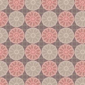 GRAND BAZAAR Bohemian Floral Mandala Tiles in Sunset Blush Pink Rust Neutral Beige Sand on Mauve - SMALL Scale - UnBlink Studio by Jackie Tahara