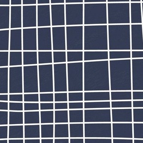 Off The Grid - Irregular Hand Drawn Linear Plaid Navy White Large
