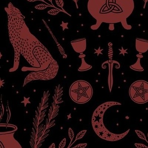 Witching Hour - Large - Dark Night Black & Rusty Scarlet Red - Magic Spells