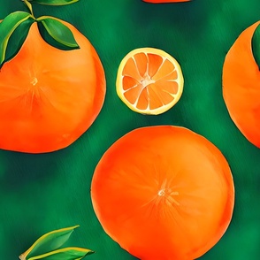 watercolor oranges on green background