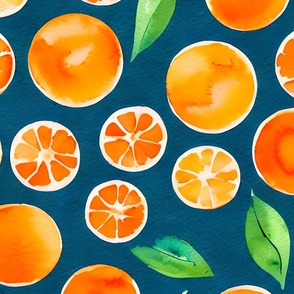 Watercolor Oranges on blue background