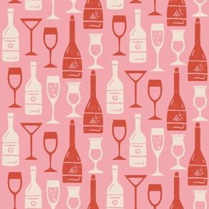 Toast of Happiness: Bottles & Glasses in Pinky & Brown (L)