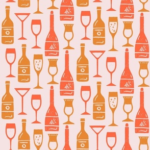 Toast of Happiness: Bottles & Glasses in Vibrant red & Mustard on Light Pink (M)